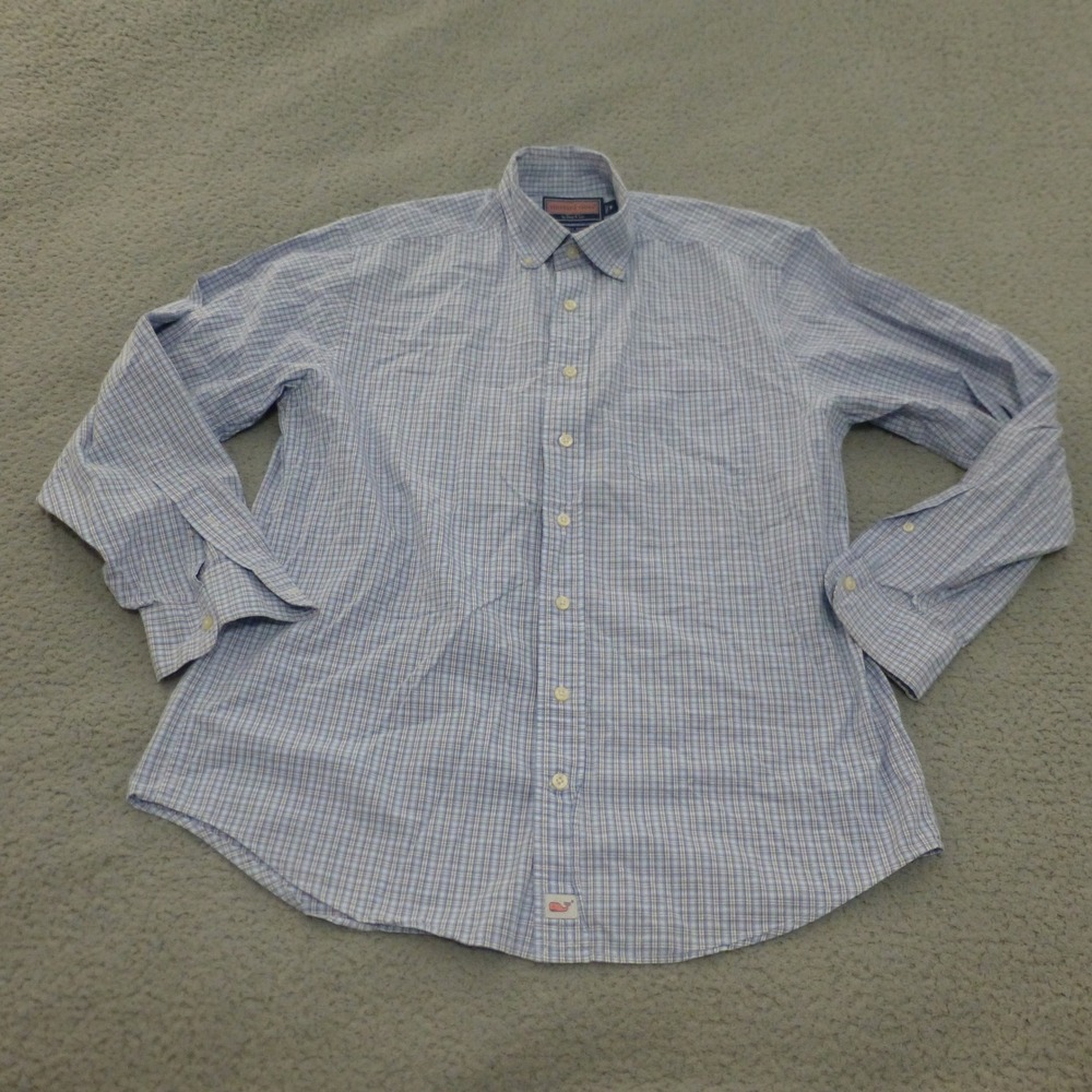 Vineyard Vines Murray Shirt Mens Medium Blue White Plaid Cotton Button Down